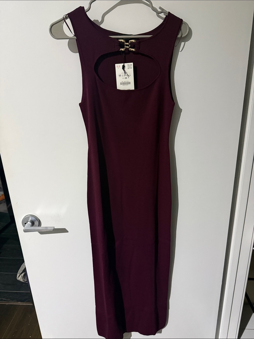 Zara Burgundy Maxi Dress with Gold-Tone Buckle